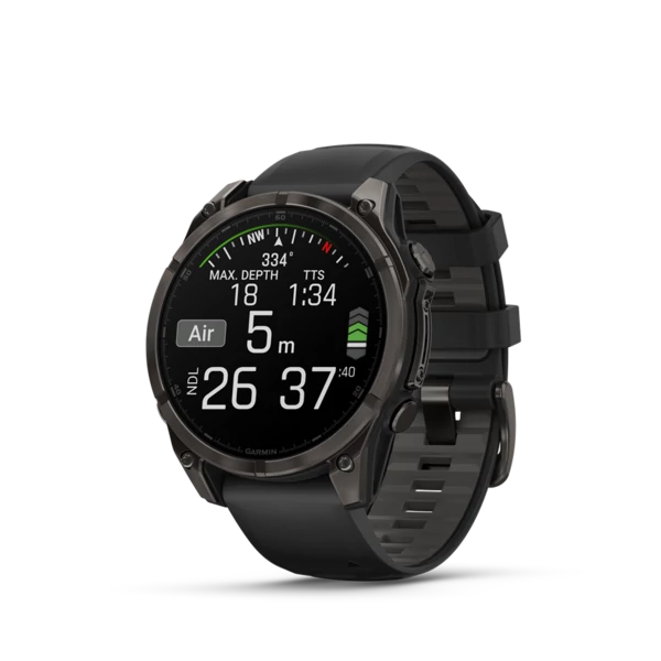 Garmin Fenix 8 47mm Amoled Sapphire Karbonszürke DLC Titanium-Fekete/Sötétszürke szilikon szíjjal (ED XD)