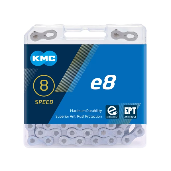 Lánc KMC E8 8 speed e-bike 1/2 x 3/32 136L ezüst/fekete